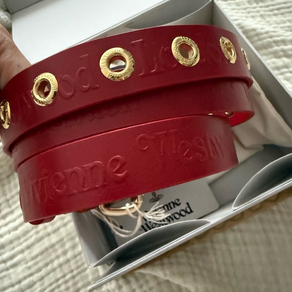 Vivienne Westwood Red Leather Belt with Gold Accents